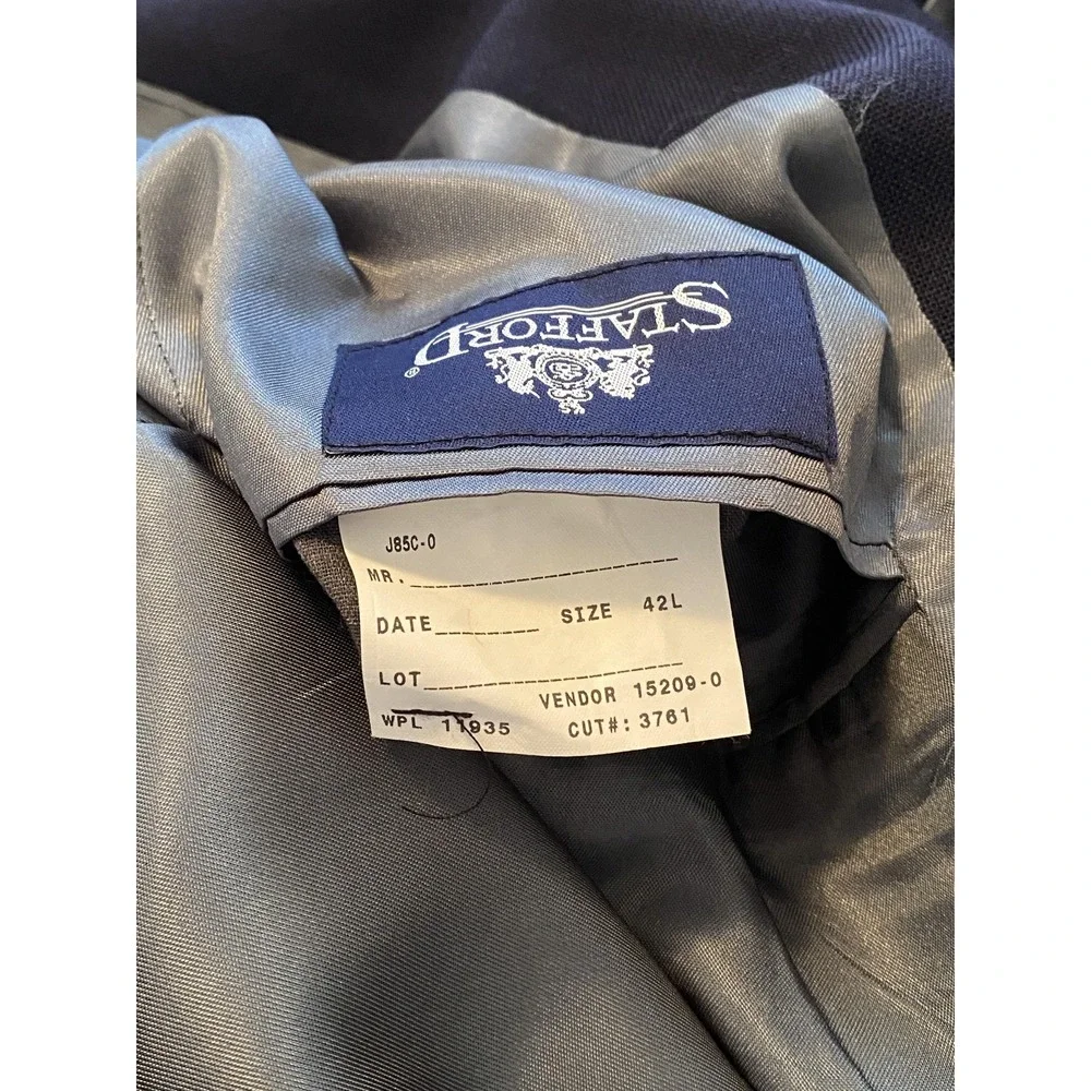 Stafford Blazer Men 42L Navy Blue Wool Blend Gold Button Classic Academia Preppy